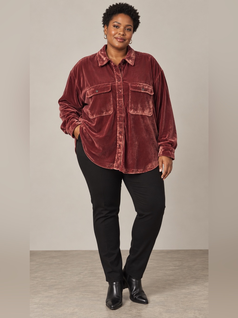 Universal Thread XL Burgundy Velvet Oversized Button-Down Shirt